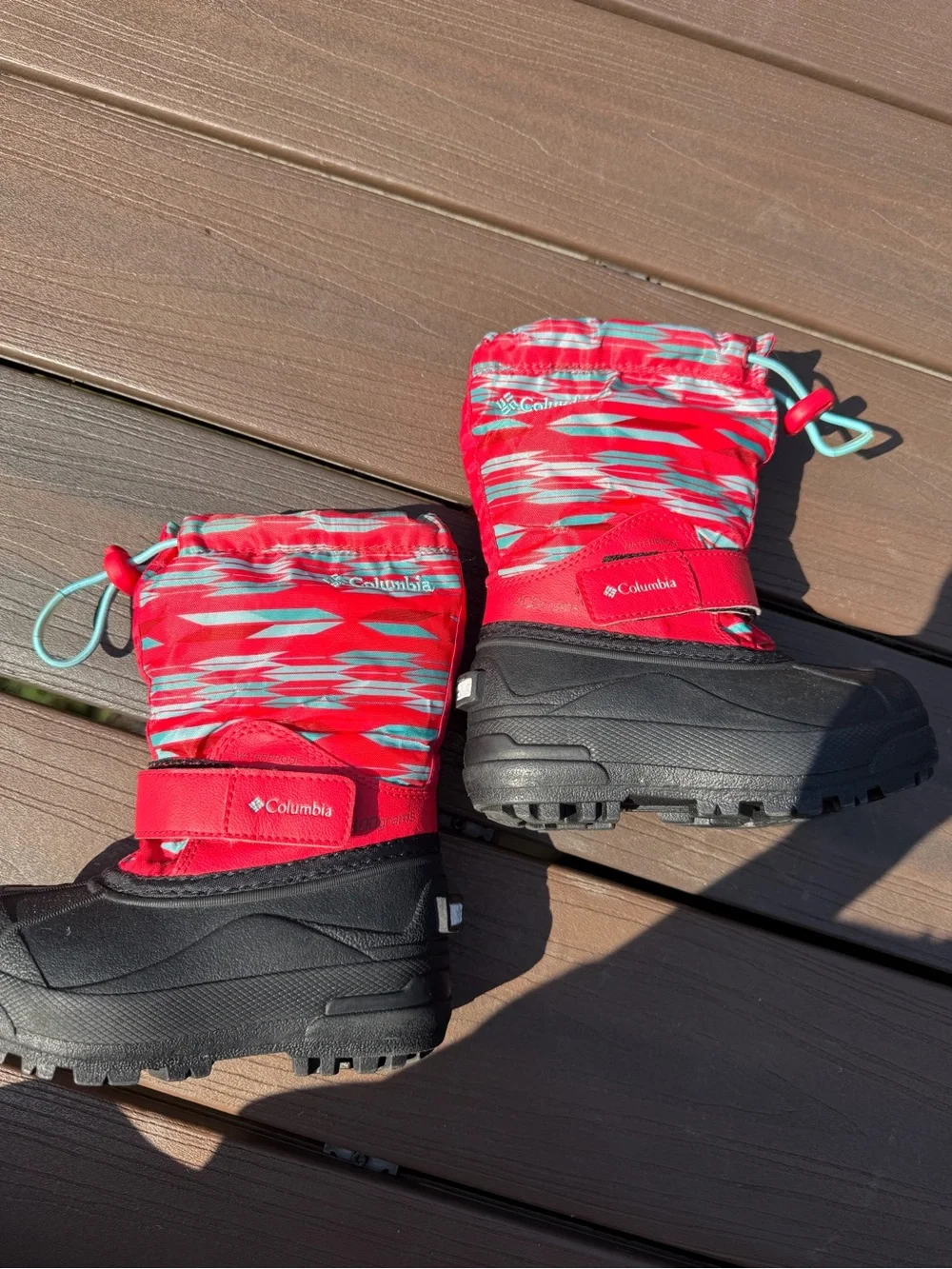 Columbia Kids Red and Aqua Patterned Winter Boots
